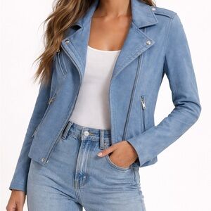 Iro Han Leather Jacket size 36 denim blue color